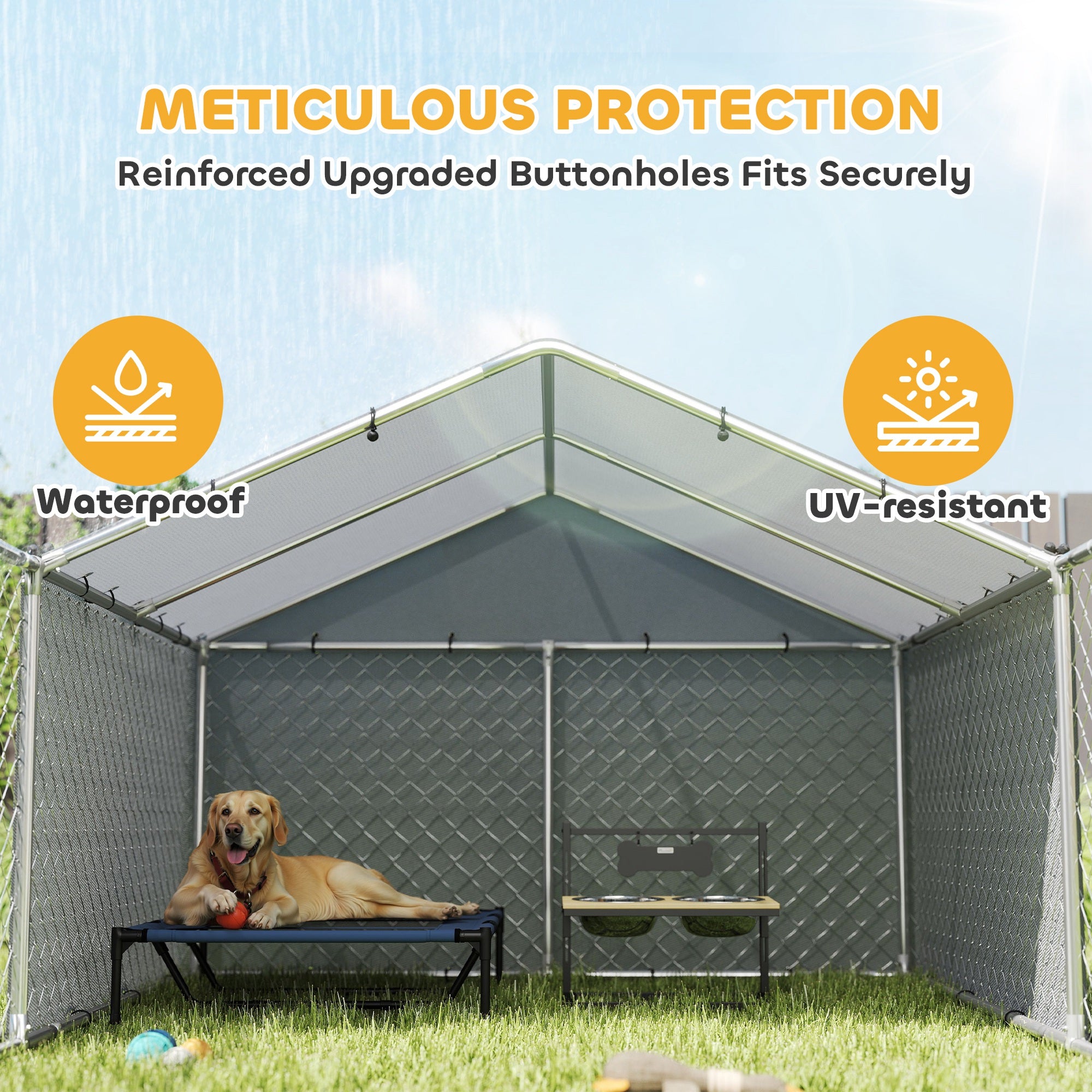 Galvanized Steel Dog Kennel Outdoor with Waterproof & UV-Resistant Cover for Large Dogs, 19.7' x 7.5' x 4.9'