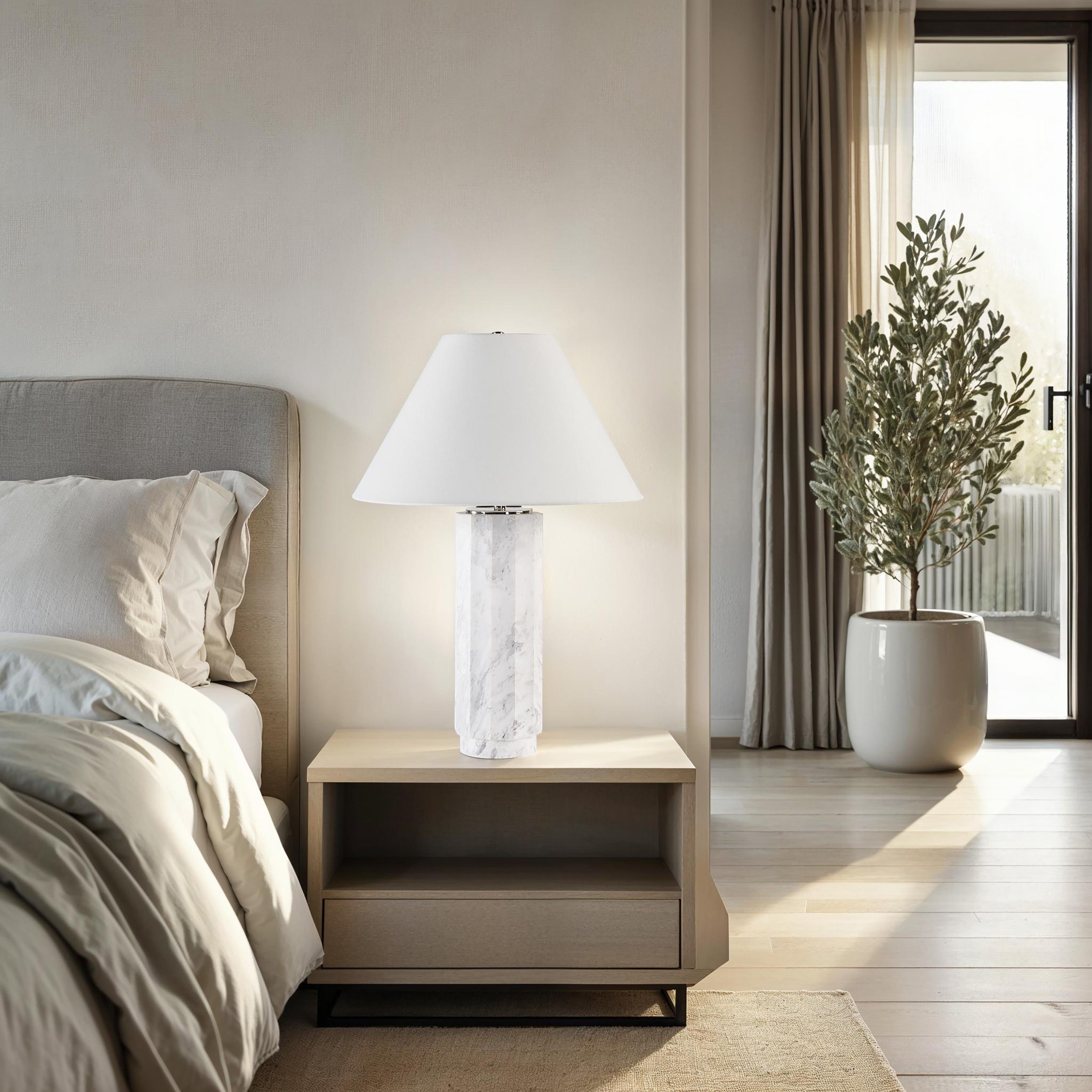 Veda 26.5" Marble Table Lamp, White-Table Lamp-DECOROLALA