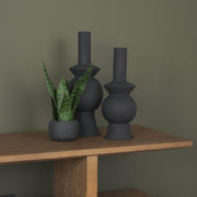 Veda Small Black Metal Geometric Vase-Vase-DECOROLALA