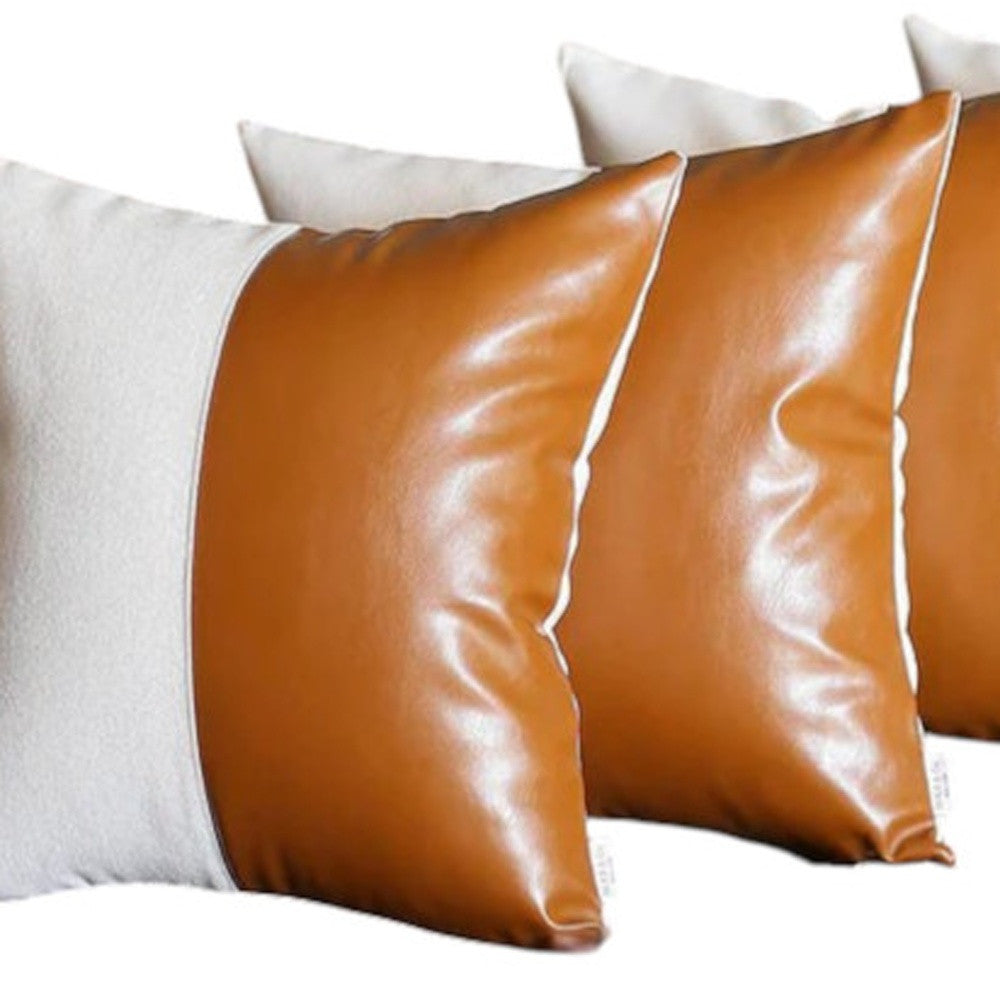 Vegan Faux Leather Detailed Throw Pillow Set of 4-Accent Throw Pillows-DECOROLALA