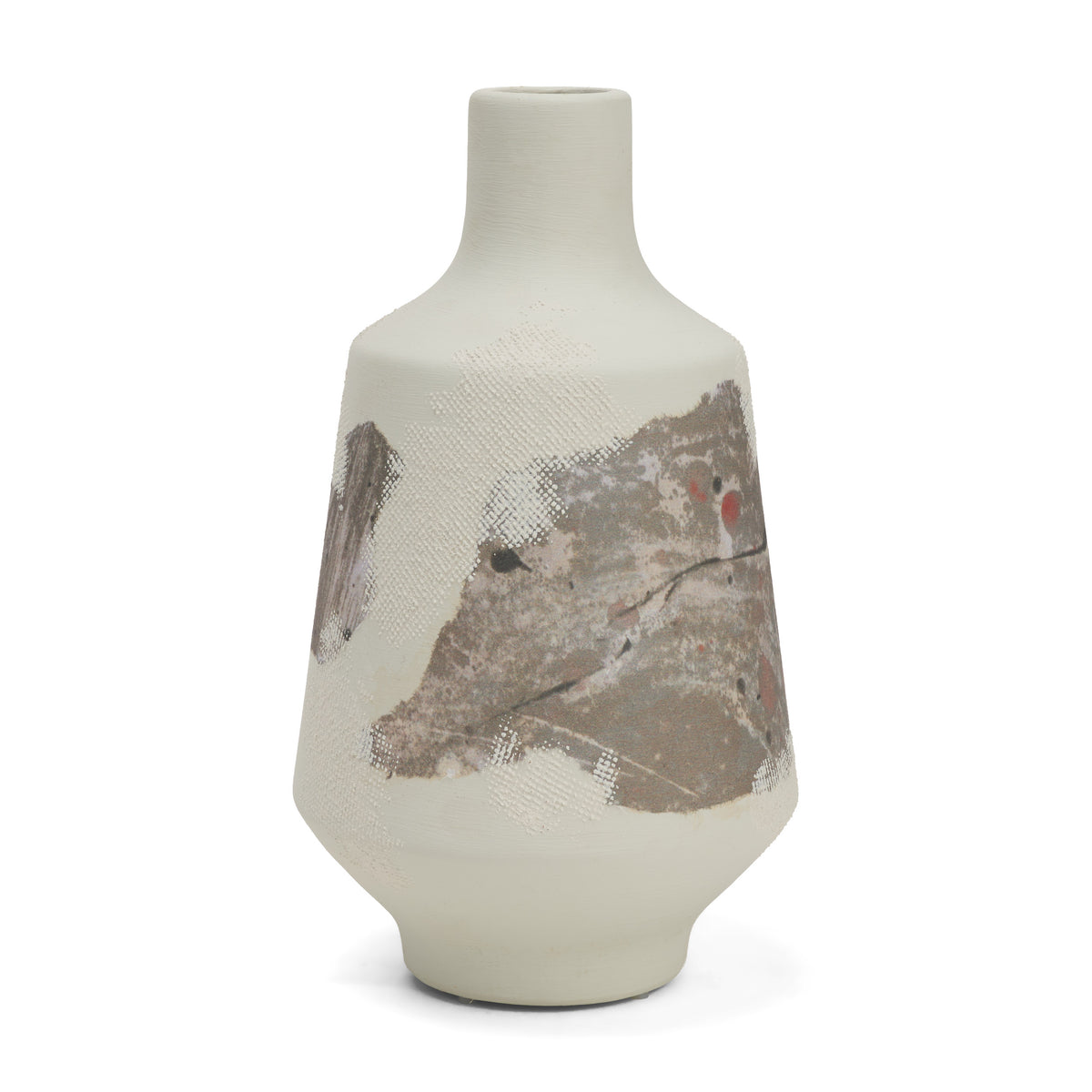 Velo 11.8H White w/Green Hand-Painted Terracotta Decorative Vase-Vase-DECOROLALA