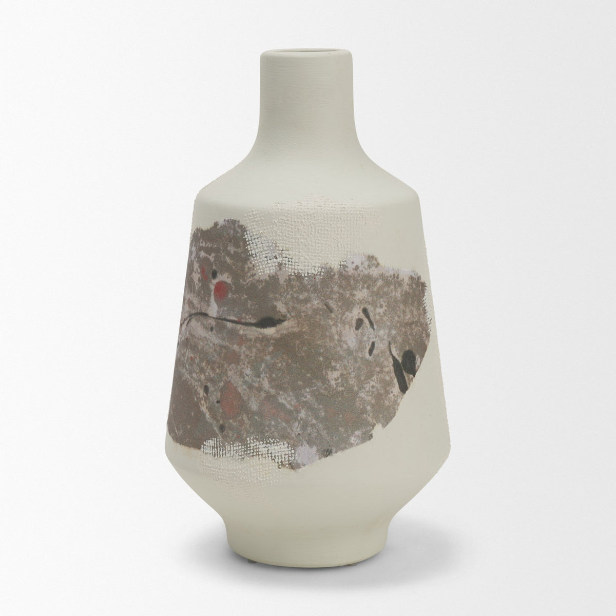 Velo 11.8H White w/Green Hand-Painted Terracotta Decorative Vase-Vase-DECOROLALA