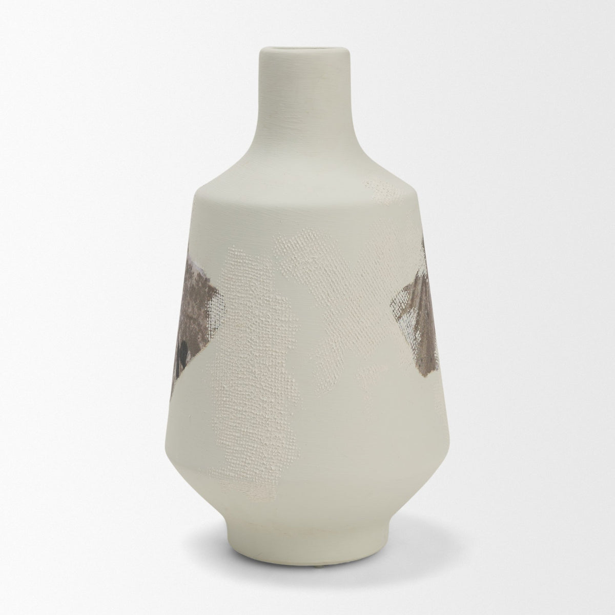 Velo 11.8H White w/Green Hand-Painted Terracotta Decorative Vase-Vase-DECOROLALA