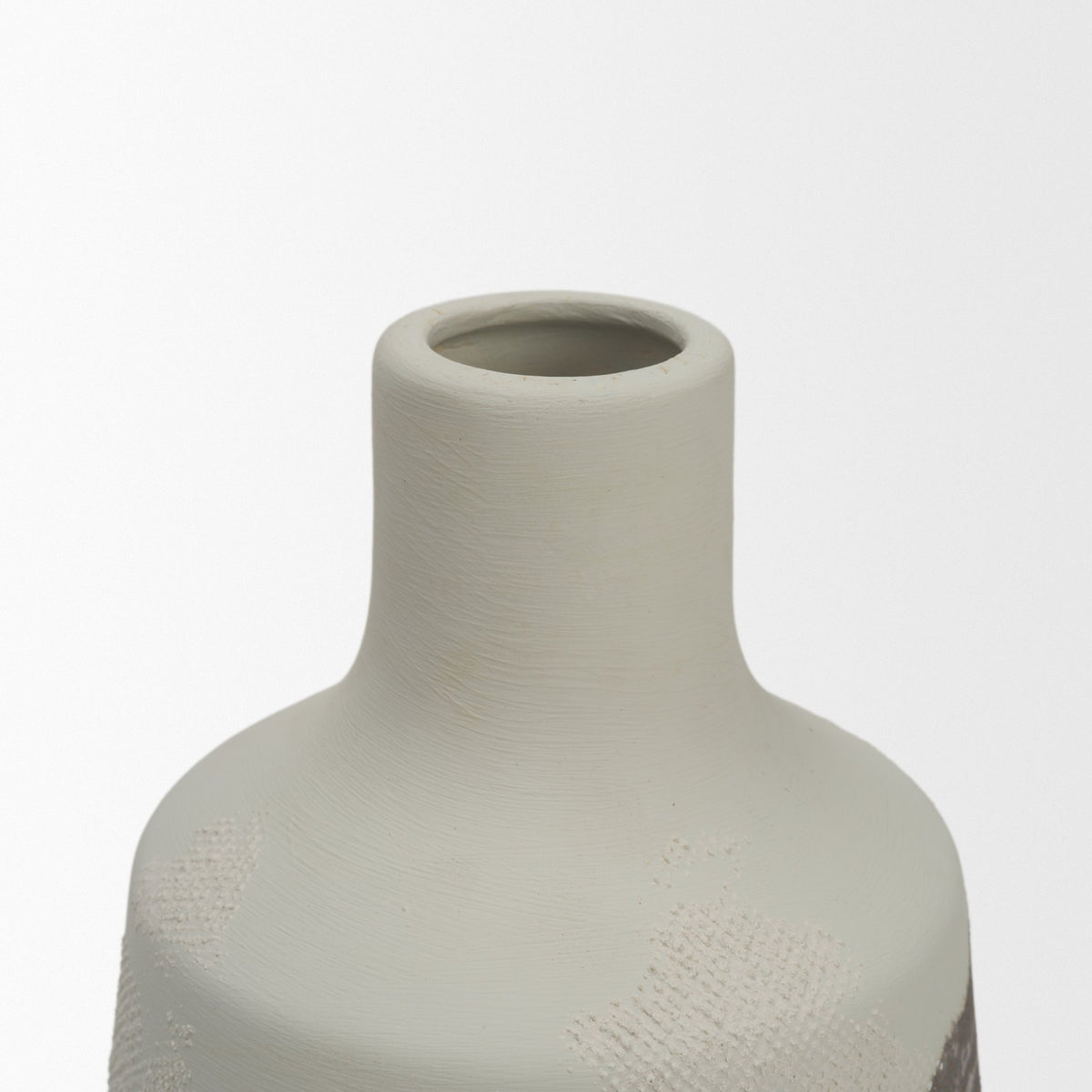 Velo 11.8H White w/Green Hand-Painted Terracotta Decorative Vase-Vase-DECOROLALA