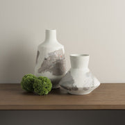 Velo 11.8H White w/Green Hand-Painted Terracotta Decorative Vase-Vase-DECOROLALA