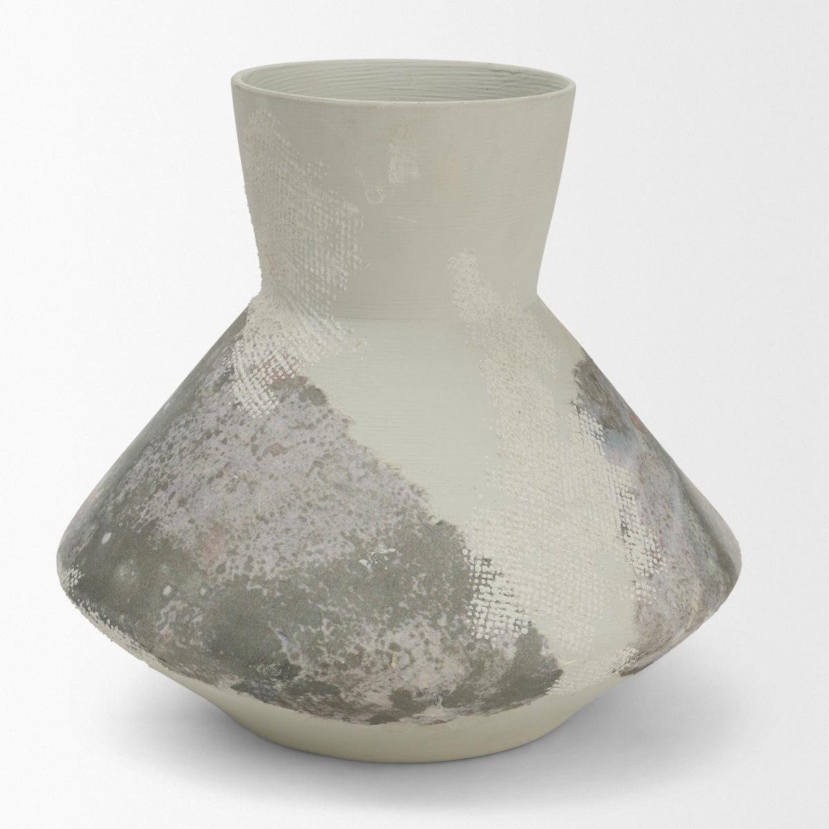 Velo 8.1H White w/Green Hand-Painted Terracotta Decorative Vase-Vase-DECOROLALA