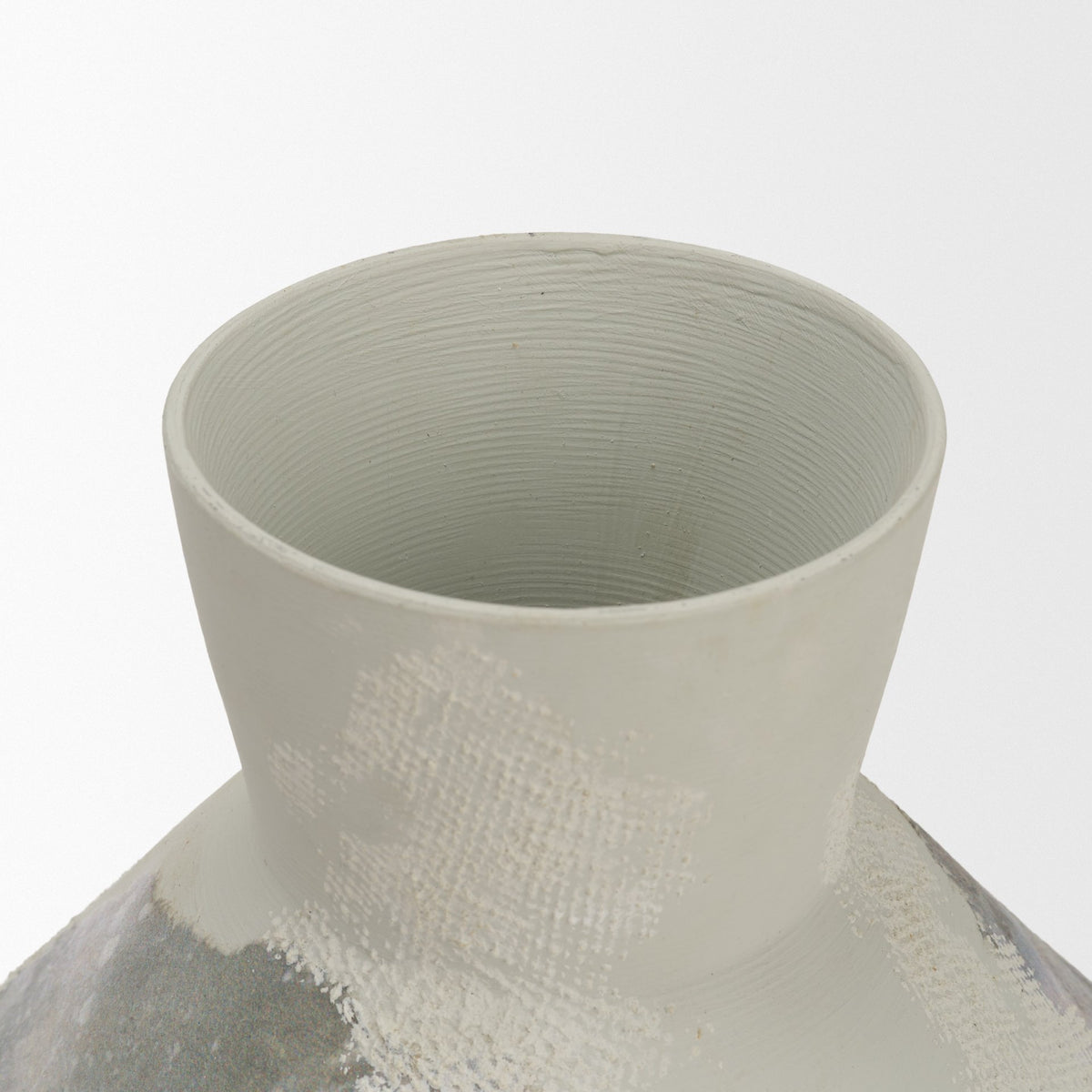 Velo 8.1H White w/Green Hand-Painted Terracotta Decorative Vase-Vase-DECOROLALA