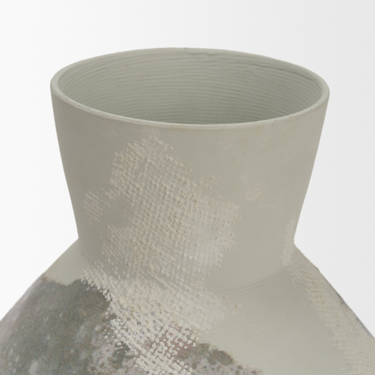 Velo 8.1H White w/Green Hand-Painted Terracotta Decorative Vase-Vase-DECOROLALA