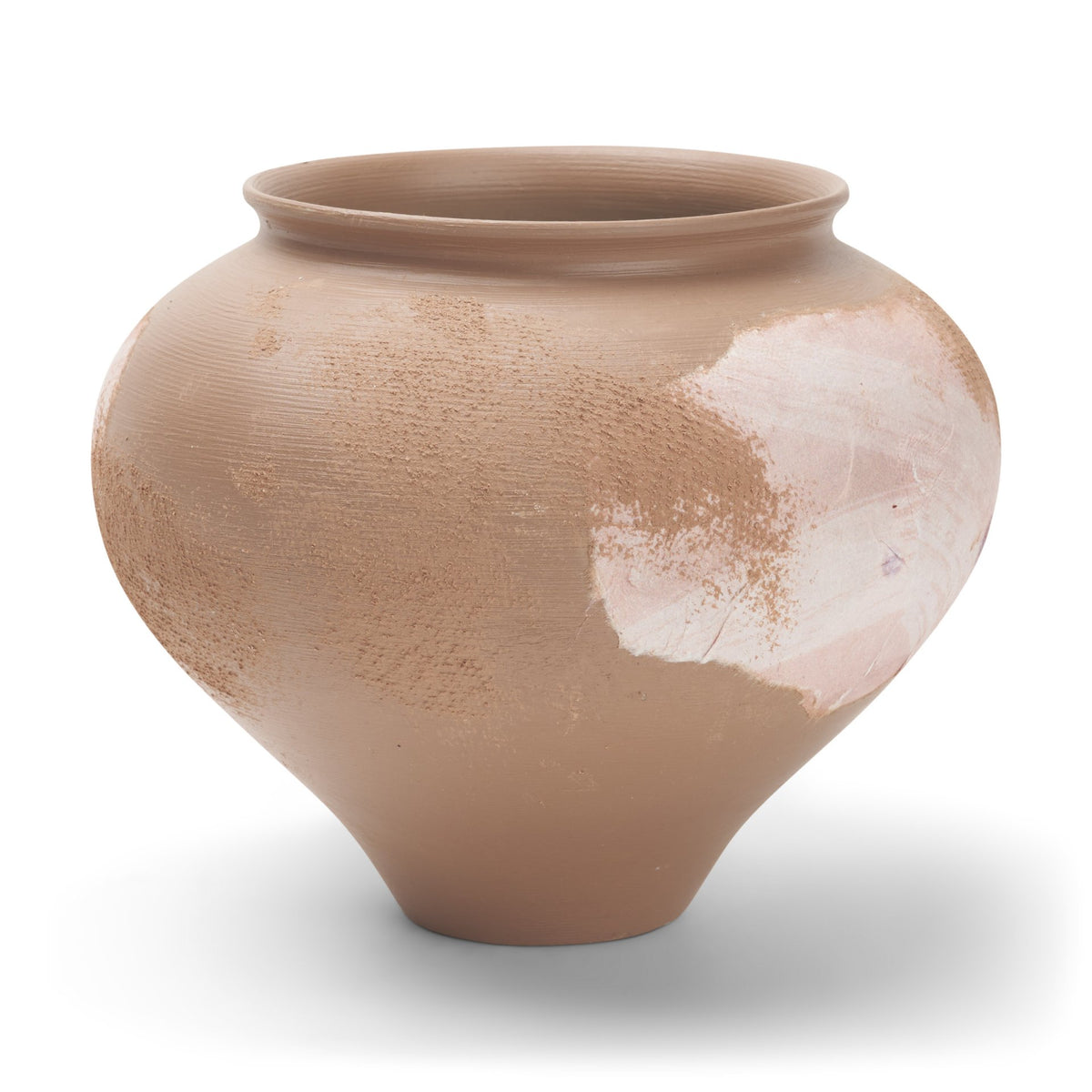 Velo Brown w/White Hand-Painted Terracotta Decorative Vase-Vase-DECOROLALA