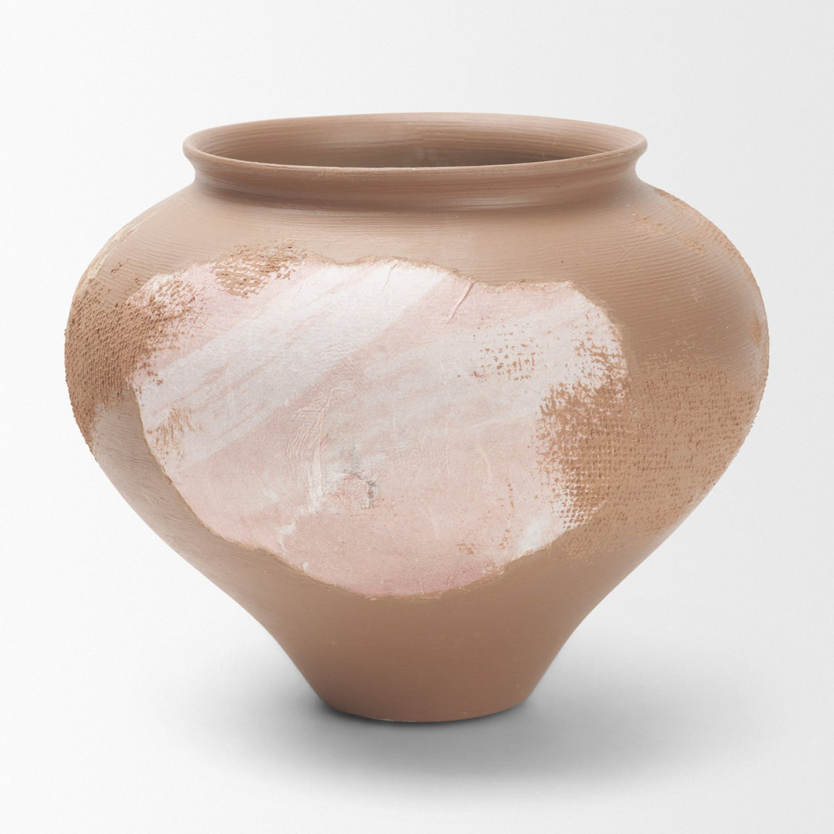 Velo Brown w/White Hand-Painted Terracotta Decorative Vase-Vase-DECOROLALA
