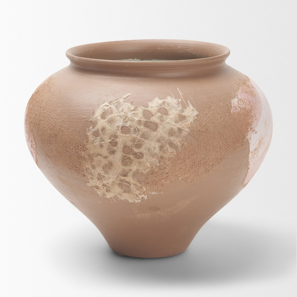 Velo Brown w/White Hand-Painted Terracotta Decorative Vase-Vase-DECOROLALA