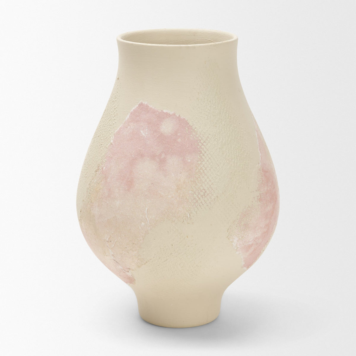 Velo Cream w/Blush Pink Hand-Painted Terracotta Decorative Vase-Vase-DECOROLALA