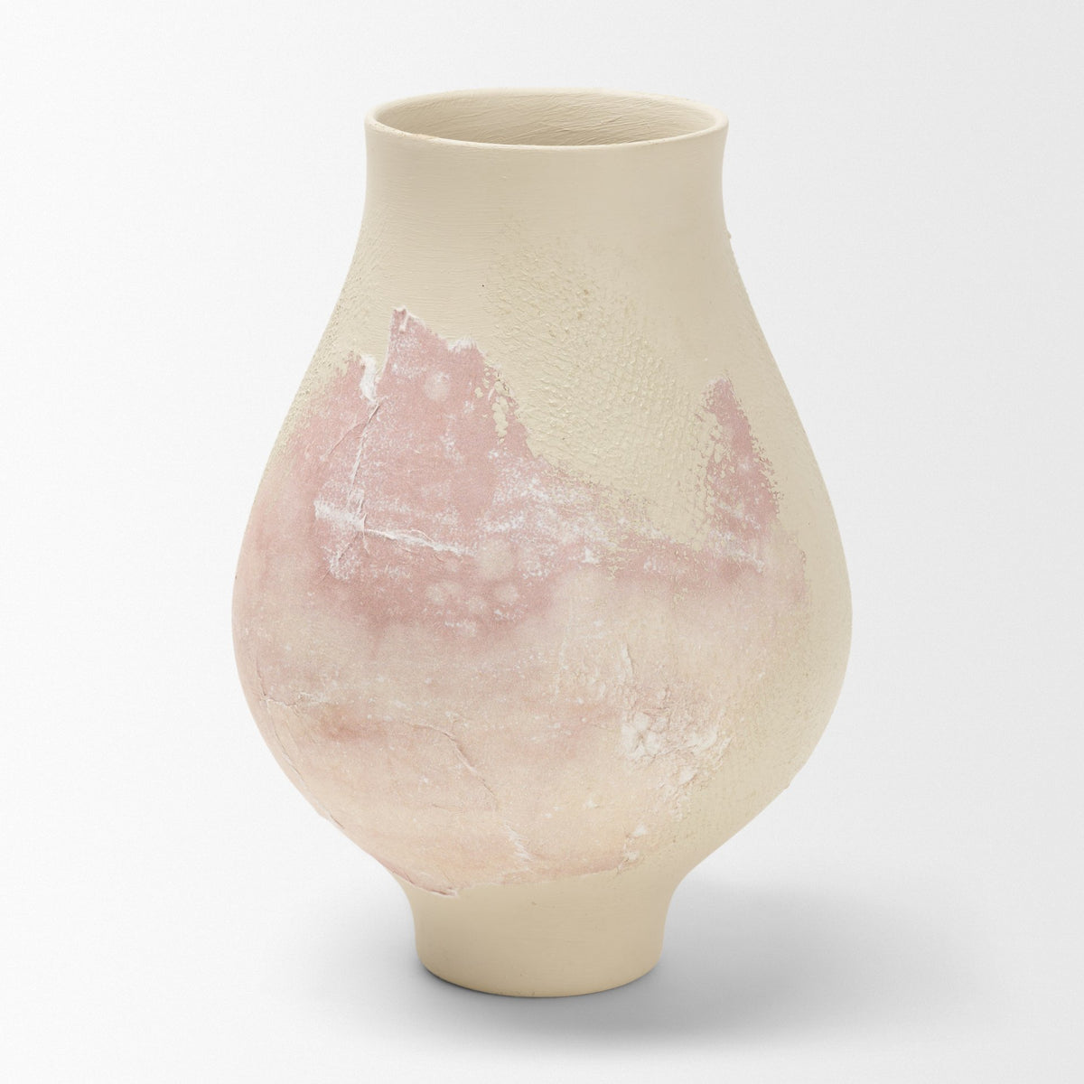 Velo Cream w/Blush Pink Hand-Painted Terracotta Decorative Vase-Vase-DECOROLALA
