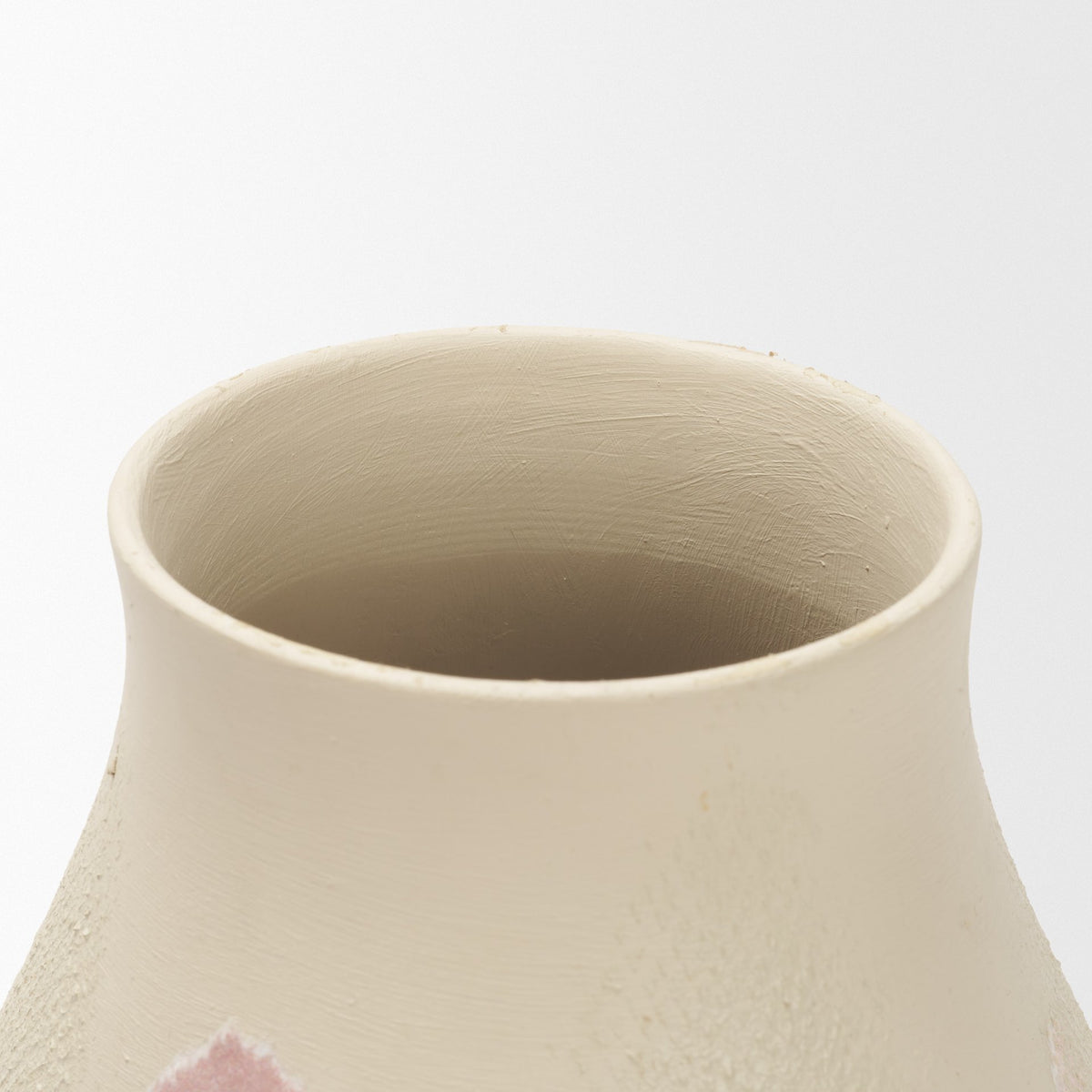 Velo Cream w/Blush Pink Hand-Painted Terracotta Decorative Vase-Vase-DECOROLALA