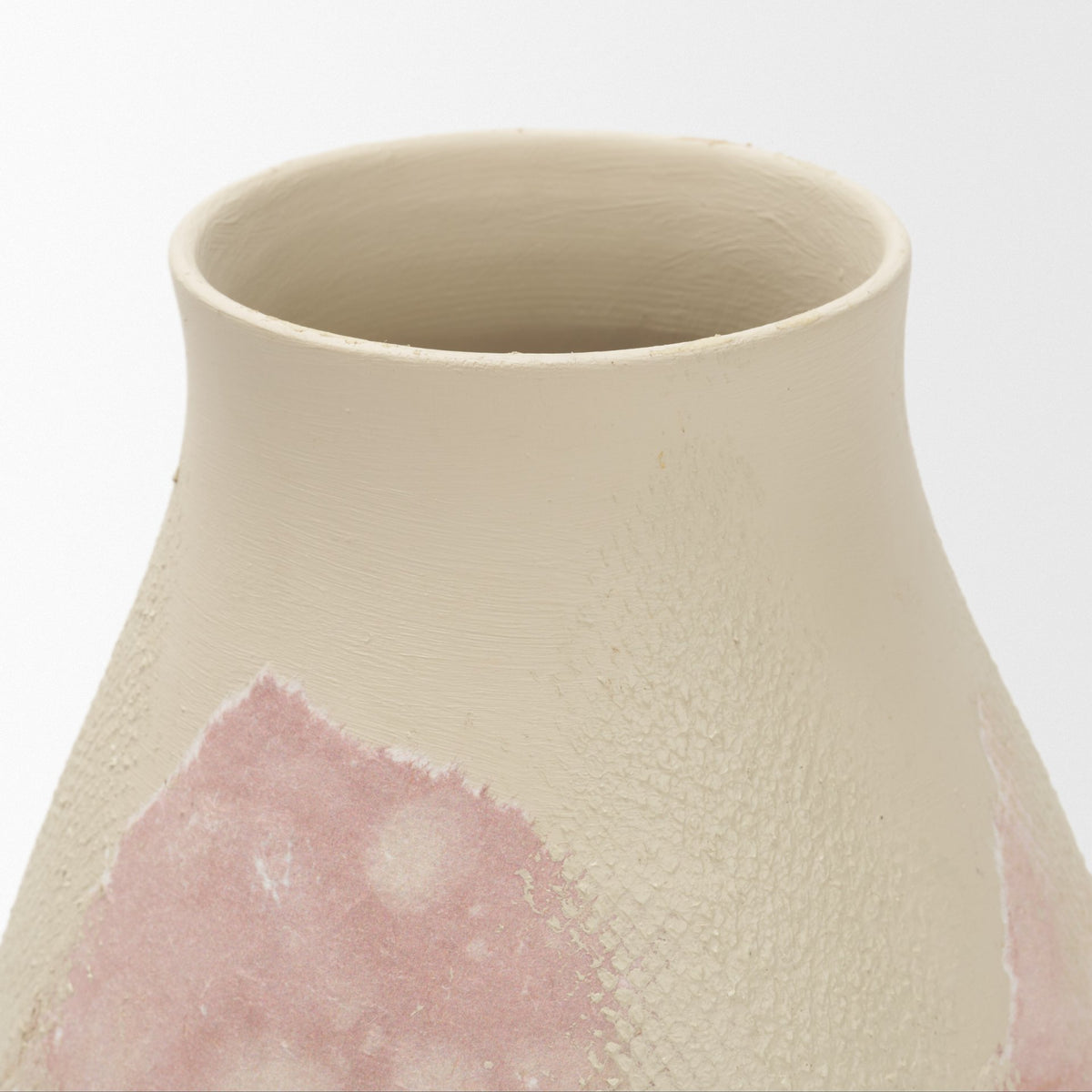 Velo Cream w/Blush Pink Hand-Painted Terracotta Decorative Vase-Vase-DECOROLALA