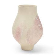 Velo Cream w/Blush Pink Hand-Painted Terracotta Decorative Vase-Vase-DECOROLALA