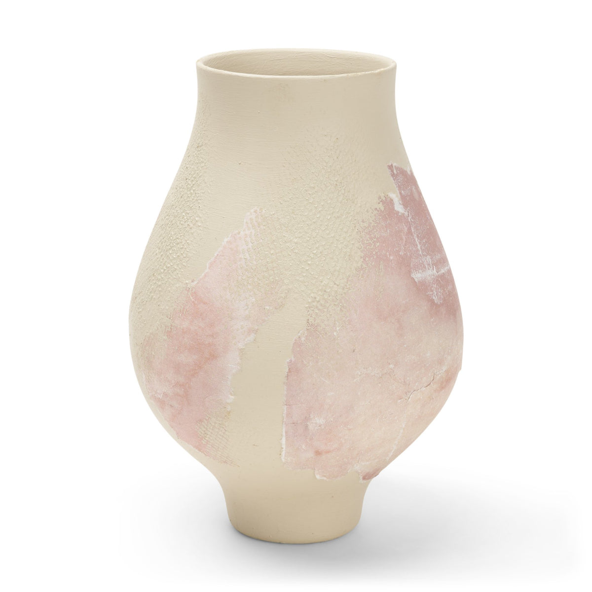 Velo Cream w/Blush Pink Hand-Painted Terracotta Decorative Vase-Vase-DECOROLALA
