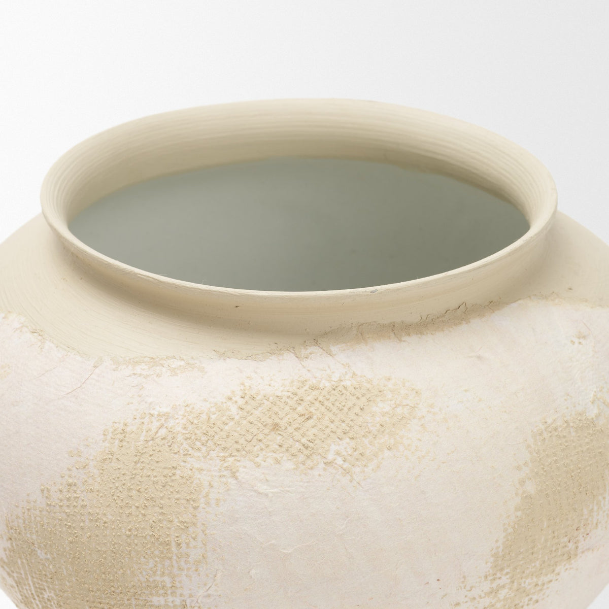 Velo Cream w/White Hand-Painted Terracotta Decorative Vase-Vase-DECOROLALA