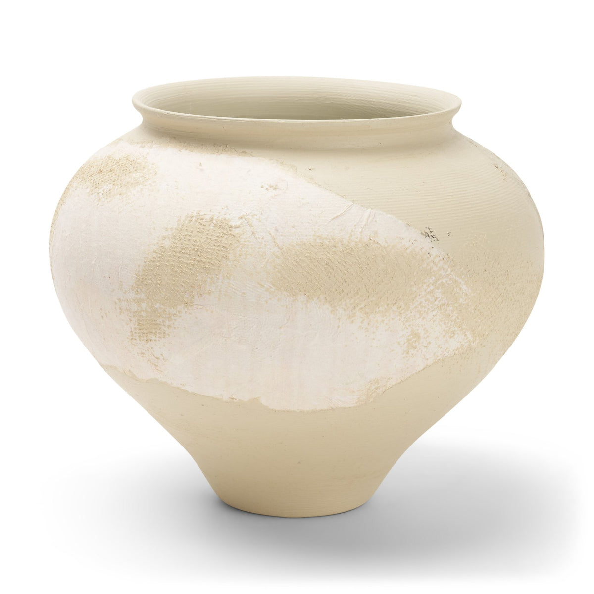 Velo Cream w/White Hand-Painted Terracotta Decorative Vase-Vase-DECOROLALA