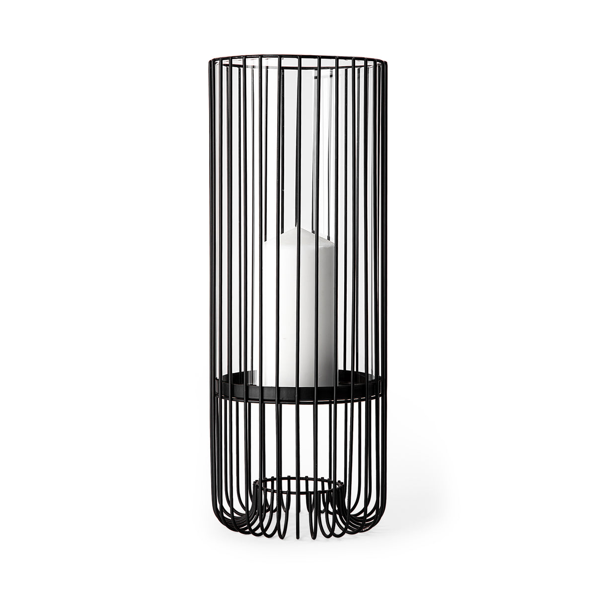Velo II Large Black Metal Cylindrical Table Candle Holder-Table Candle Holders-DECOROLALA