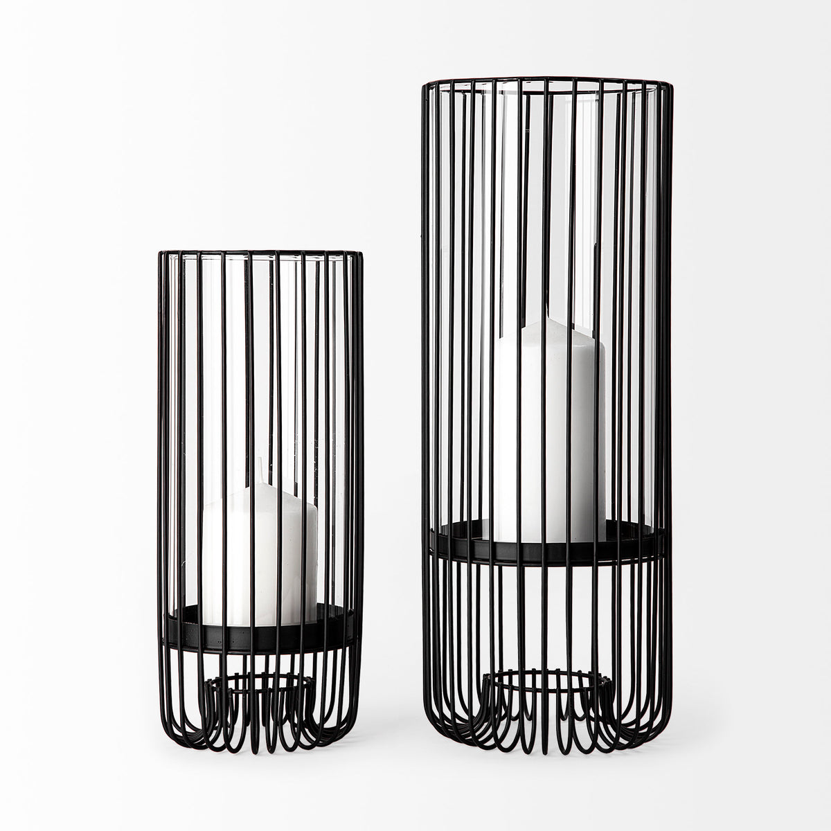 Velo II Large Black Metal Cylindrical Table Candle Holder-Table Candle Holders-DECOROLALA
