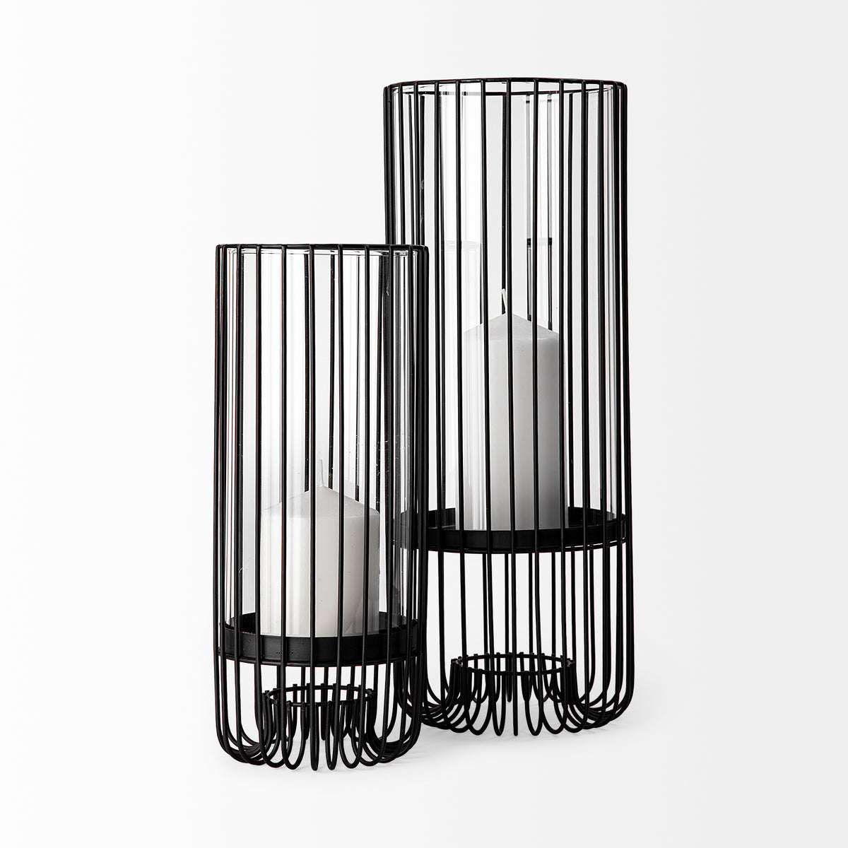 Velo II Large Black Metal Cylindrical Table Candle Holder-Table Candle Holders-DECOROLALA