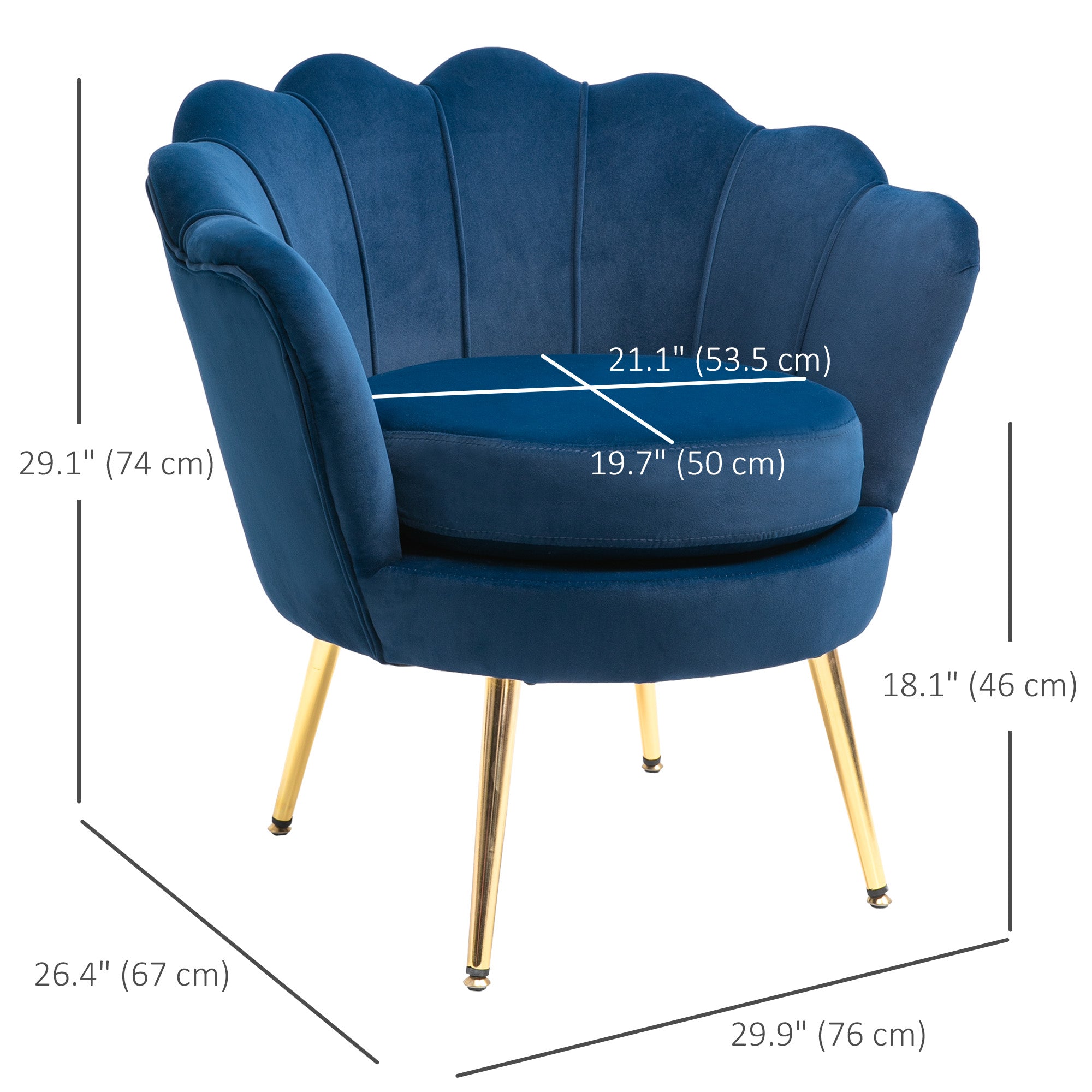 Velvet Accent Chair - Blue Lotus Design with Gold Legs-DECOROLALA