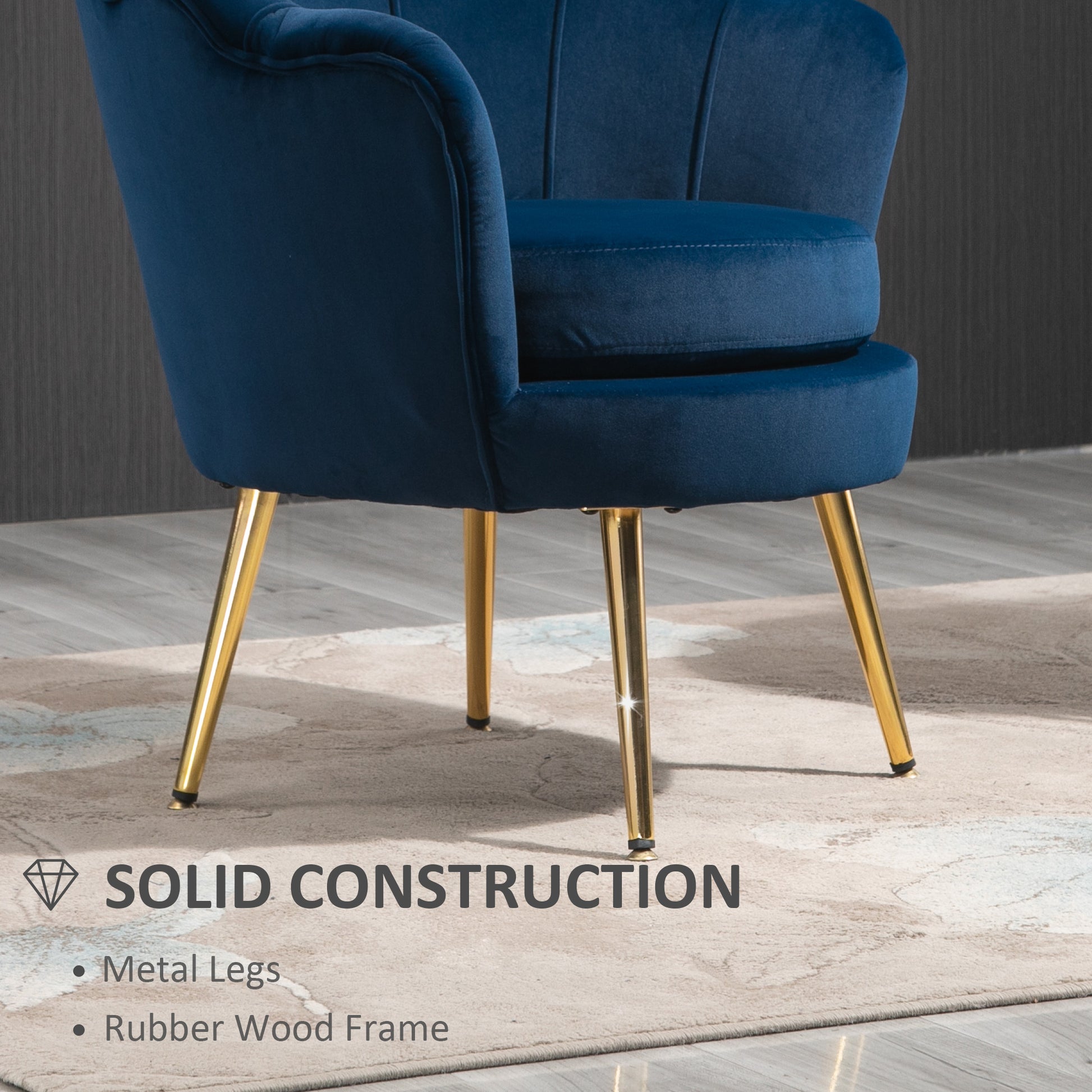 Velvet Accent Chair - Blue Lotus Design with Gold Legs-DECOROLALA