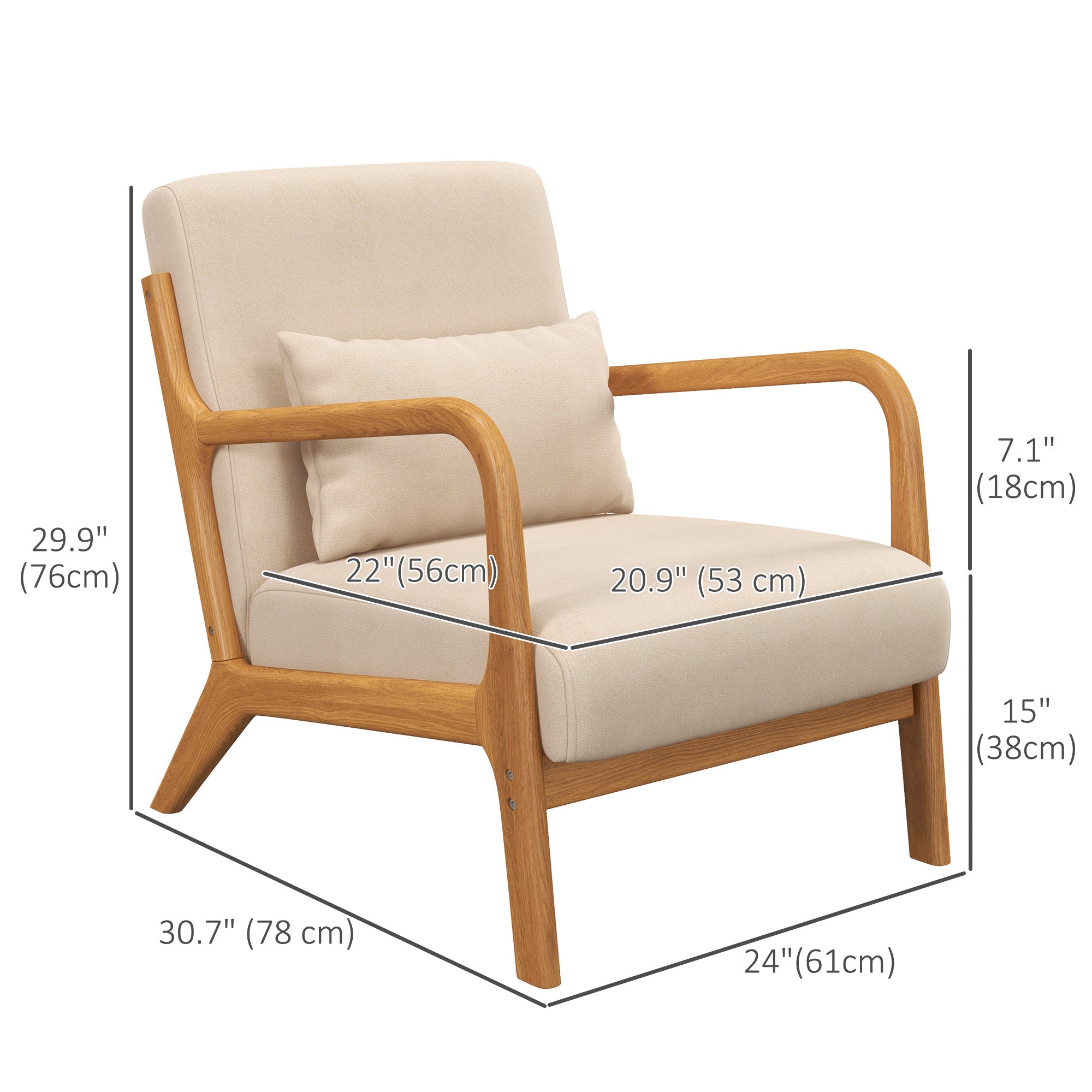 Velvet Accent Chair with Wood Legs - Beige Armchair-DECOROLALA