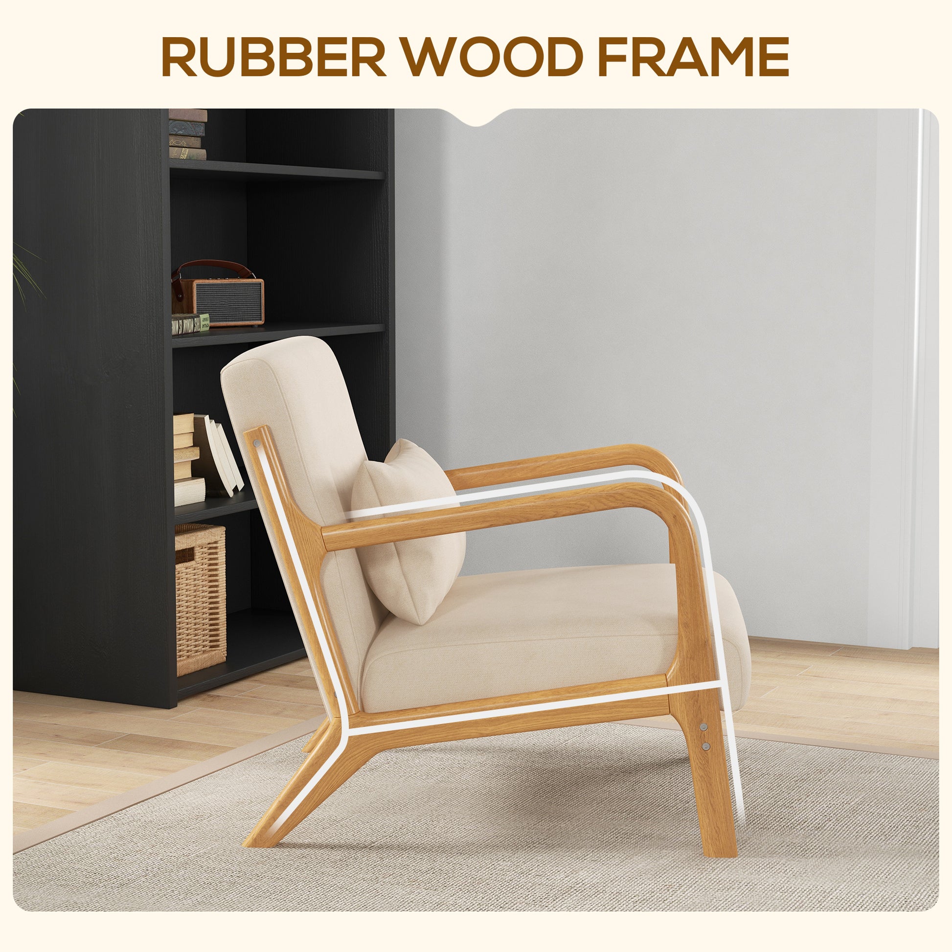 Velvet Accent Chair with Wood Legs - Beige Armchair-DECOROLALA
