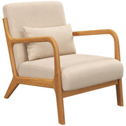 Velvet Accent Chair with Wood Legs - Beige Armchair-DECOROLALA