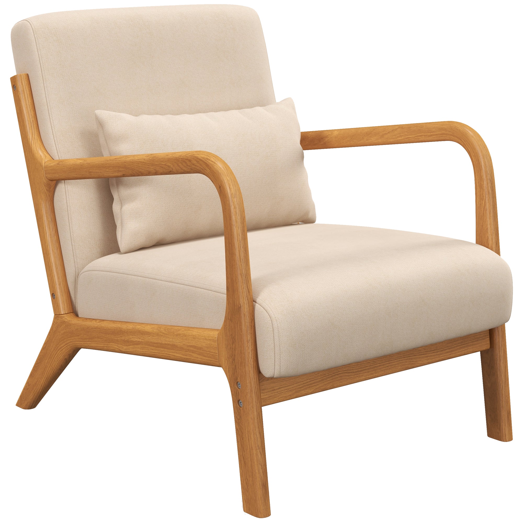 Velvet Accent Chair with Wood Legs - Beige Armchair-DECOROLALA