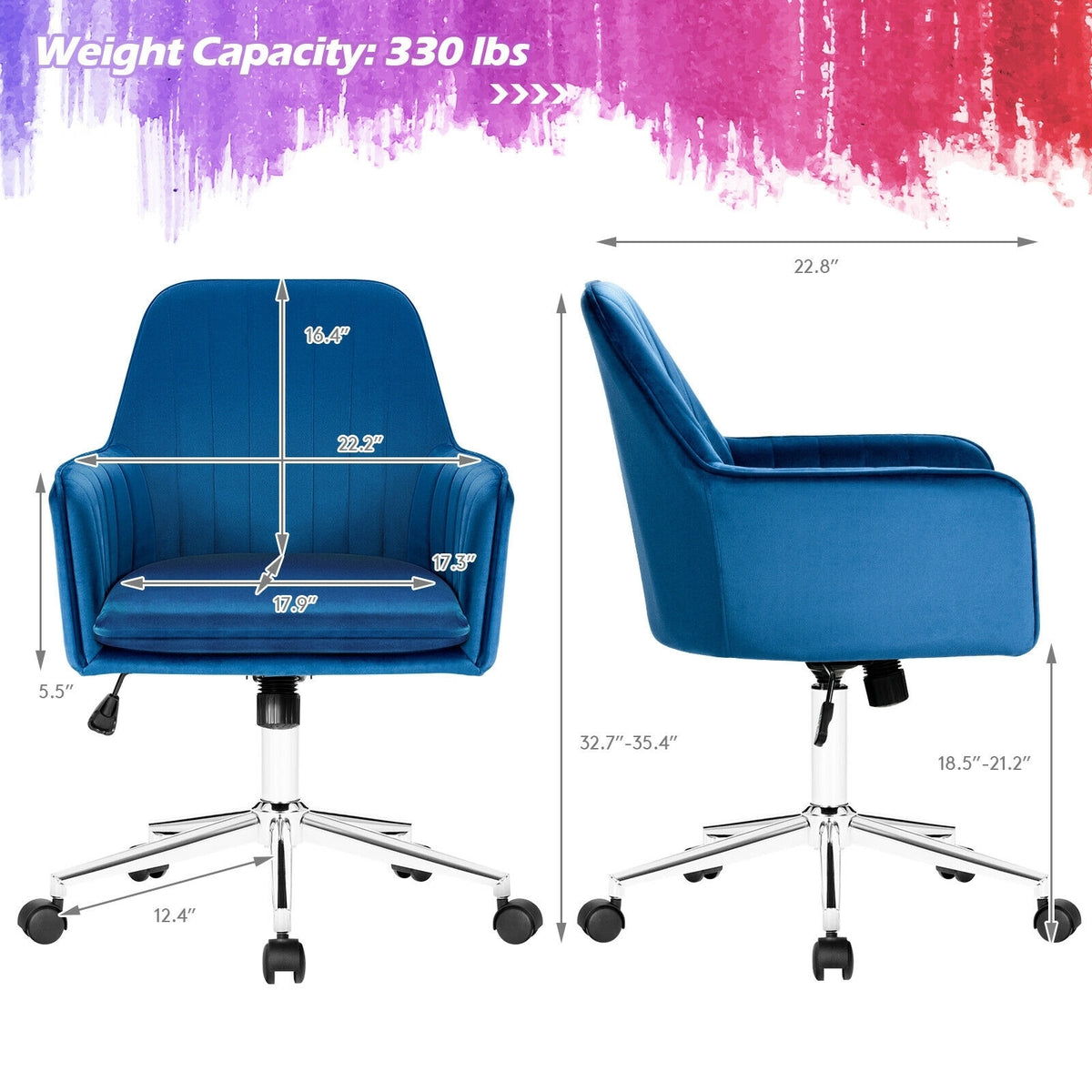 Velvet Accent Office Armchair with Adjustable Swivel and Removable Cushion-Blue-Office Leisure Chairs-DECOROLALA
