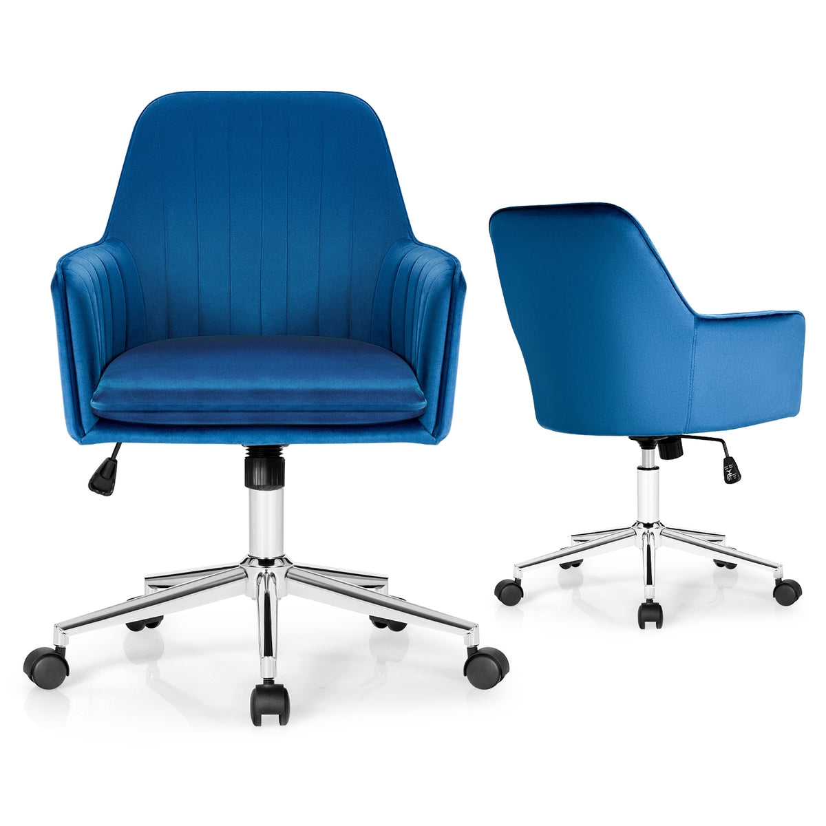 Velvet Accent Office Armchair with Adjustable Swivel and Removable Cushion-Blue-Office Leisure Chairs-DECOROLALA