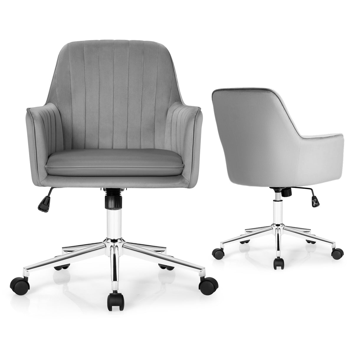 Velvet Accent Office Armchair with Adjustable Swivel and Removable Cushion-Gray-Office Leisure Chairs-DECOROLALA
