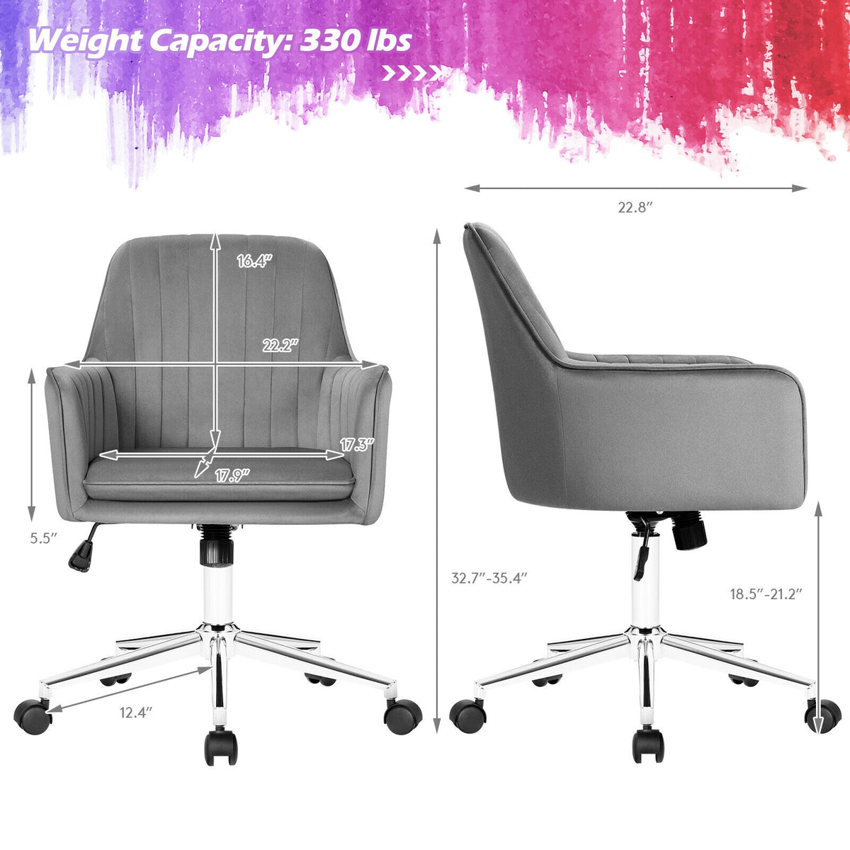 Velvet Accent Office Armchair with Adjustable Swivel and Removable Cushion-Gray-Office Leisure Chairs-DECOROLALA
