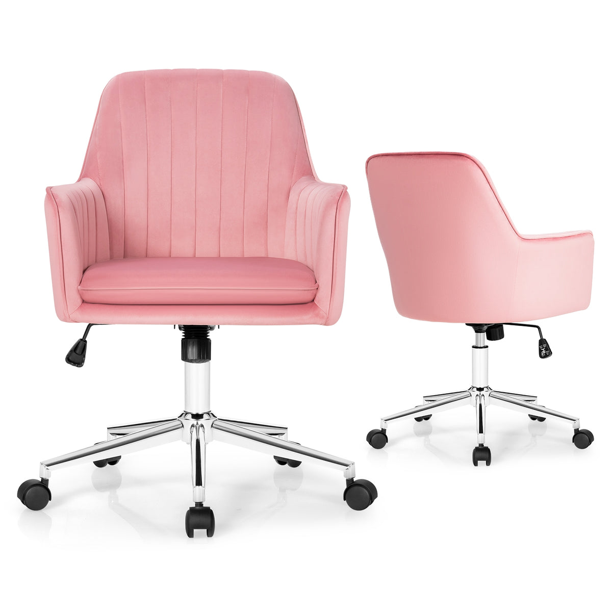 Velvet Accent Office Armchair with Adjustable Swivel and Removable Cushion-Pink-Office Leisure Chairs-DECOROLALA