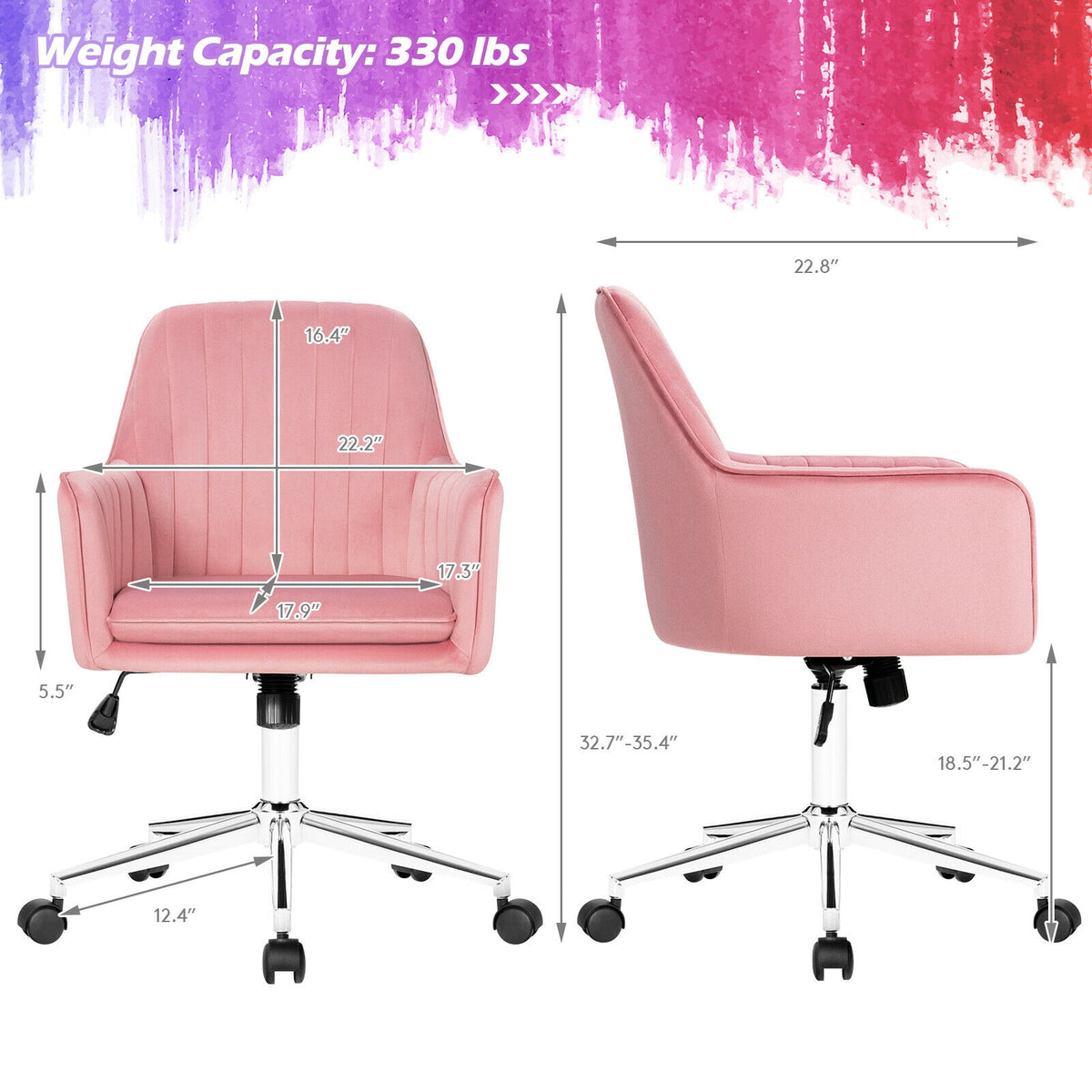 Velvet Accent Office Armchair with Adjustable Swivel and Removable Cushion-Pink-Office Leisure Chairs-DECOROLALA