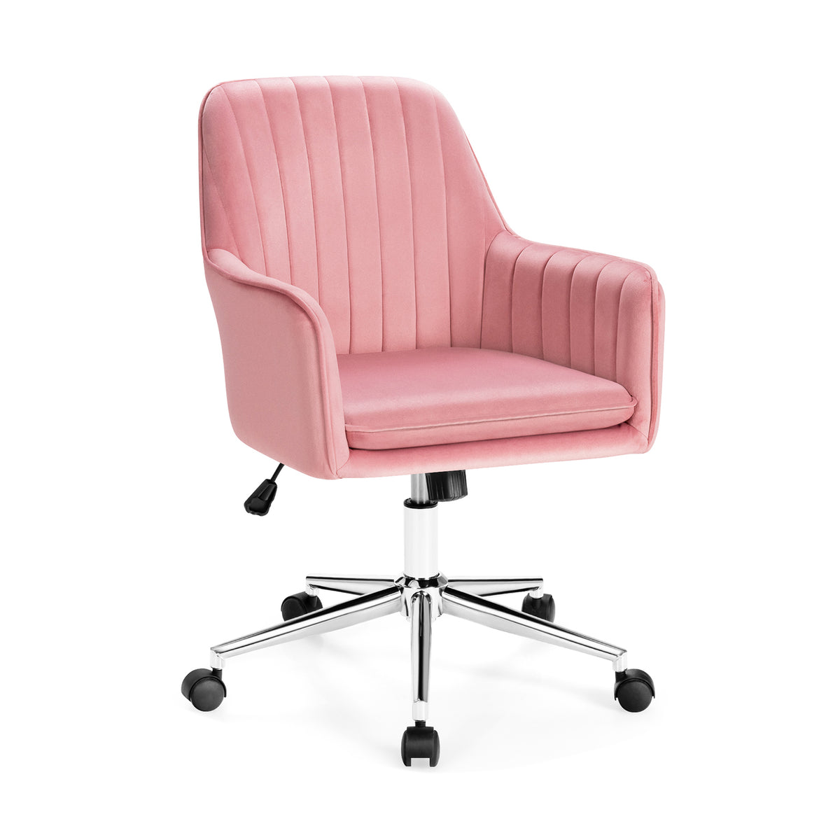 Velvet Accent Office Armchair with Adjustable Swivel and Removable Cushion-Pink-Office Leisure Chairs-DECOROLALA