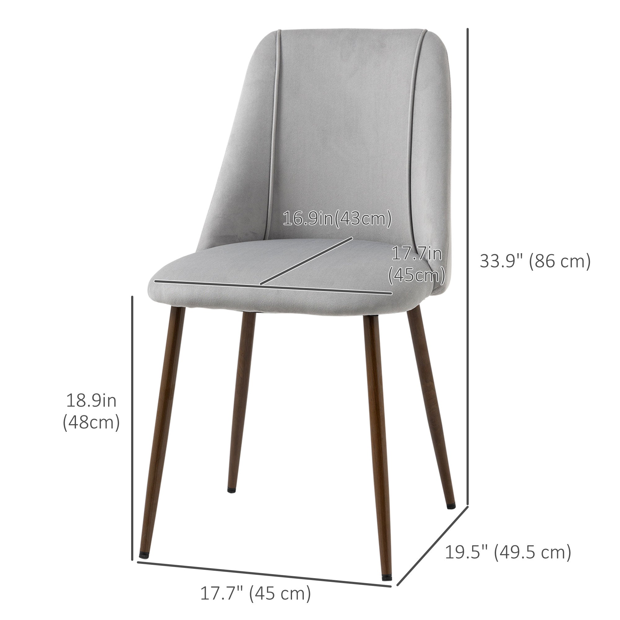 Velvet Dining Chairs Set of 4 Grey - Upholstered with Steel Legs-DECOROLALA