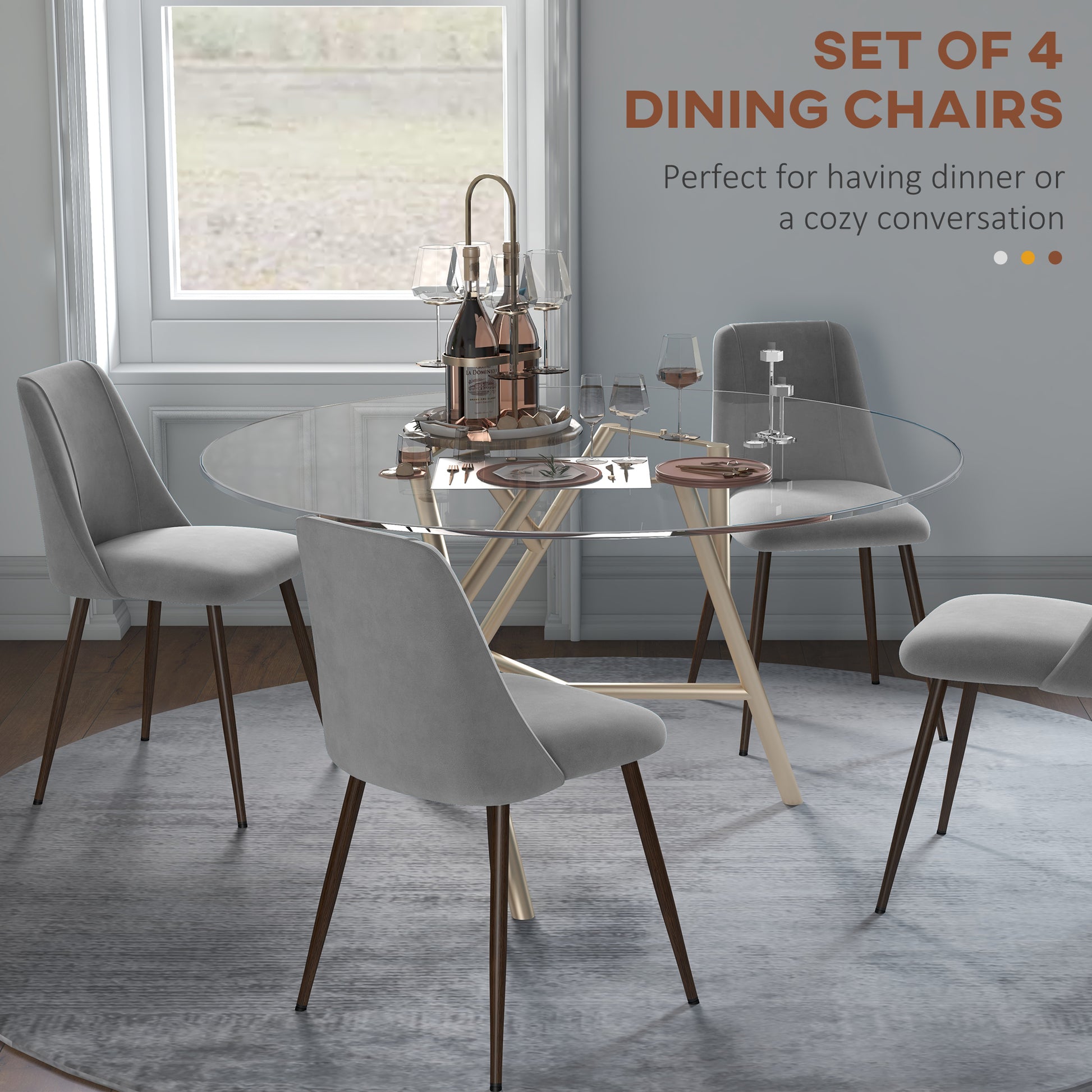 Velvet Dining Chairs Set of 4 Grey - Upholstered with Steel Legs-DECOROLALA
