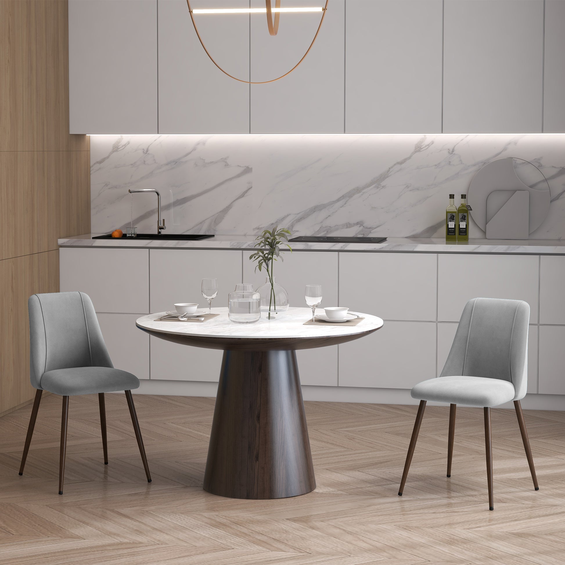 Velvet Dining Chairs Set of 4 Grey - Upholstered with Steel Legs-DECOROLALA