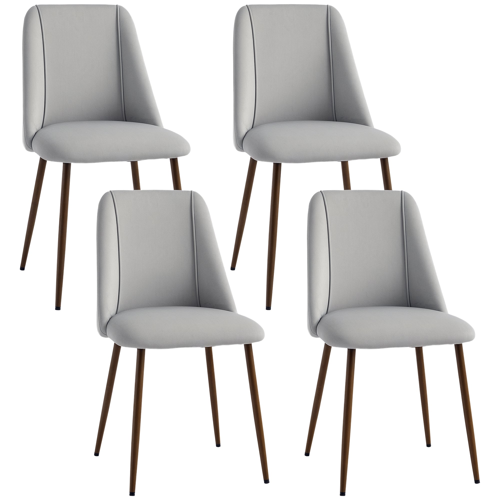 Velvet Dining Chairs Set of 4 Grey - Upholstered with Steel Legs-DECOROLALA
