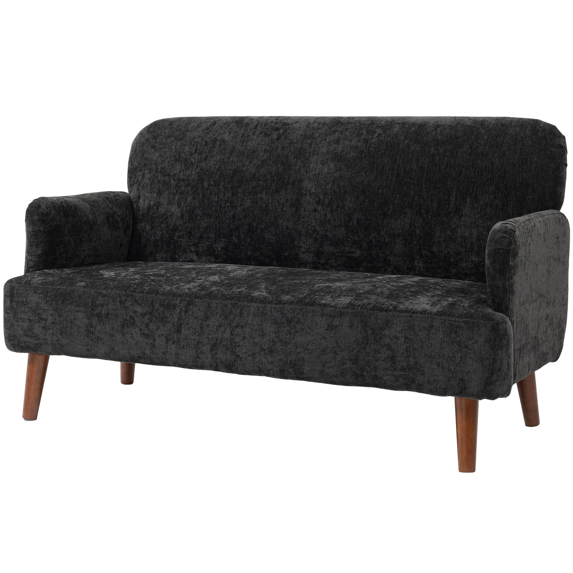 Velvet Fabric 2 Seater Sofa, 8.3" Thick Padding, Wood Legs, Black Loveseat (65 characters)-DECOROLALA