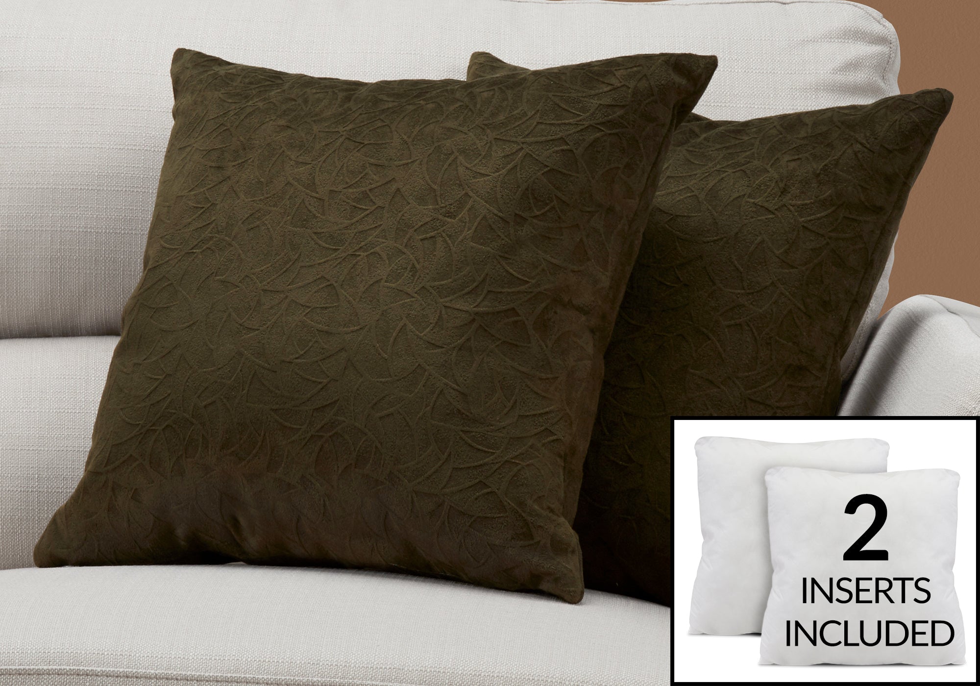 Velvet Floral Throw Pillow 18x18 Dark Green 2pc-Pillows-DECOROLALA