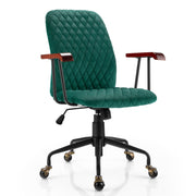 Velvet Home Office Chair with Wooden Armrest-Green-Office Leisure Chairs-DECOROLALA