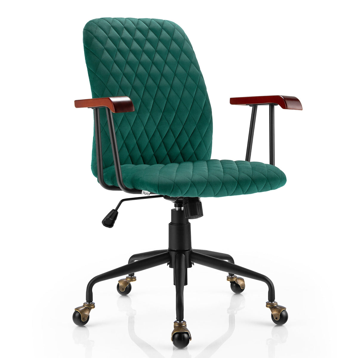 Velvet Home Office Chair with Wooden Armrest-Green-Office Leisure Chairs-DECOROLALA