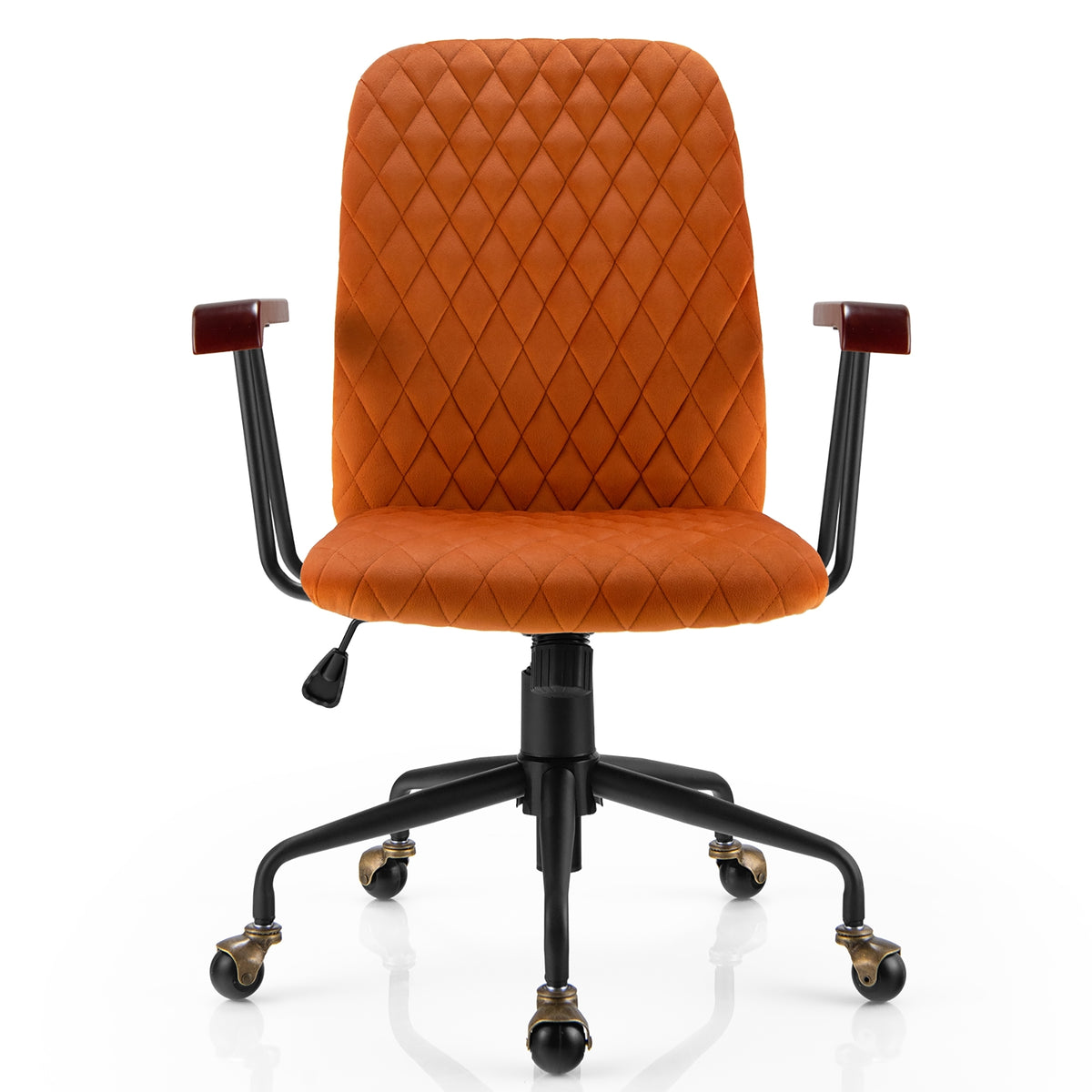 Velvet Home Office Chair with Wooden Armrest Orange-Office Leisure Chairs-DECOROLALA