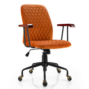 Velvet Home Office Chair with Wooden Armrest Orange-Office Leisure Chairs-DECOROLALA