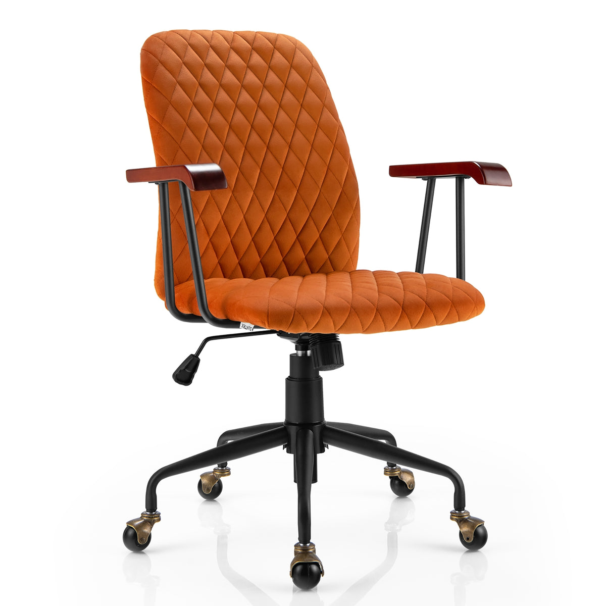 Velvet Home Office Chair with Wooden Armrest Orange-Office Leisure Chairs-DECOROLALA